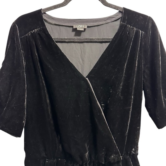 LOFT black velvet crossover neck v neck romper 4 - Picture 5 of 14